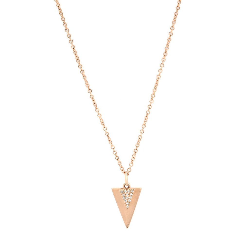 Rachel Koen Diamond Triangle Necklace 14K Rose Gold 0.03Cttw